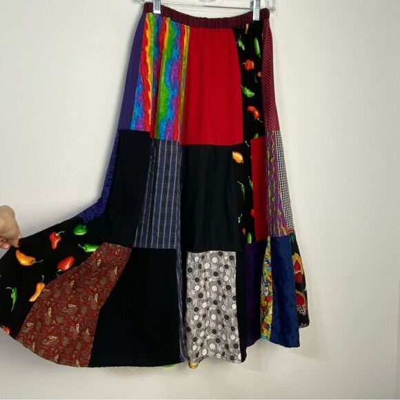 Handmade Patchwork Tiered Maxi Skirt Medium Boho Hippie Streetwear 70s Gypsy - Picture 6 of 11